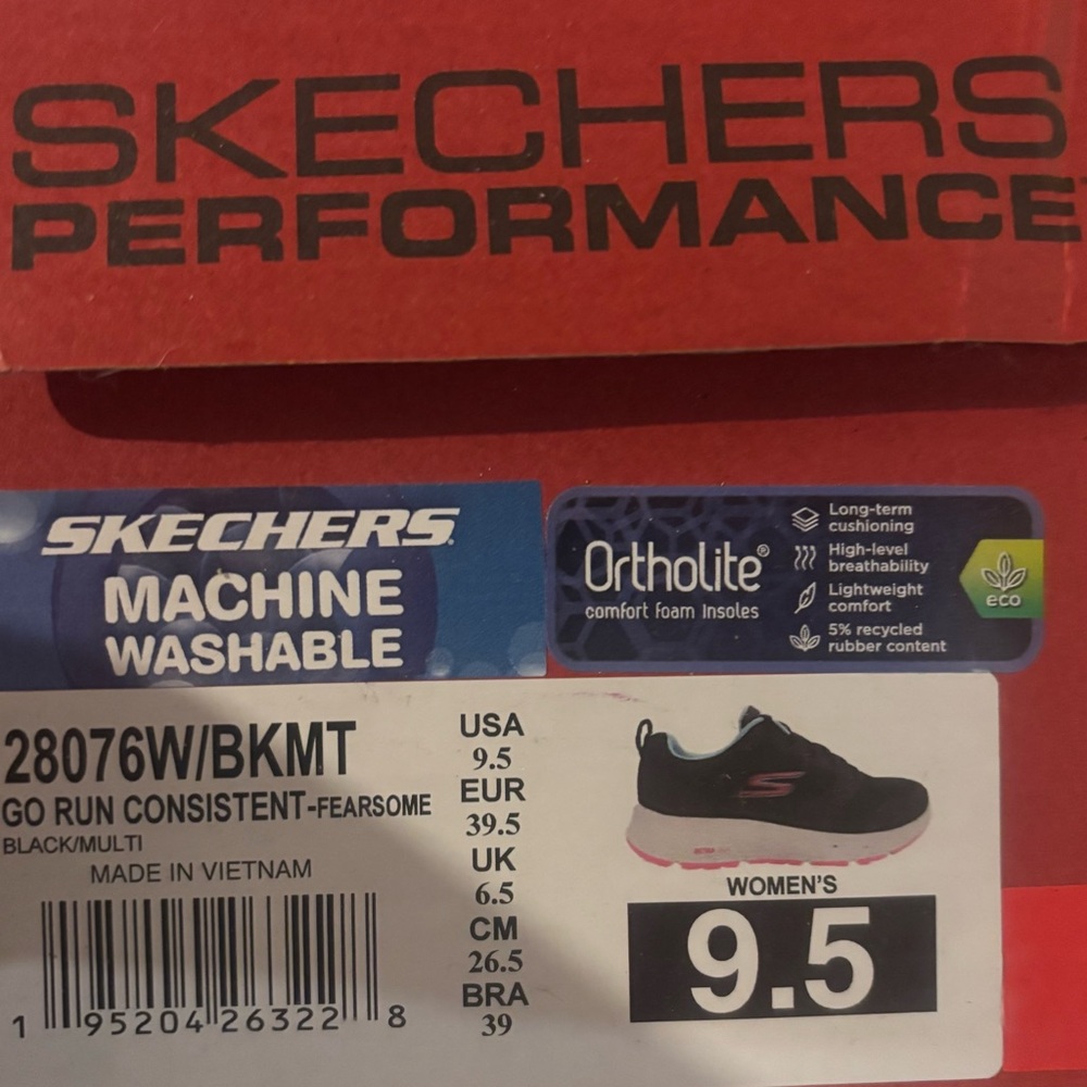 New in box. Women's Skechers Go Run Consistent Black and Pink Sneakers Size 9.5 - Picture 2 of 2